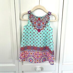 OshKosh Genuine Kids Girls Teal Fully Lined Bright Colored Trapeze Style Dress